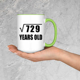 27th Birthday Square Root of 729 Years Old - 15oz Accent Mug Green