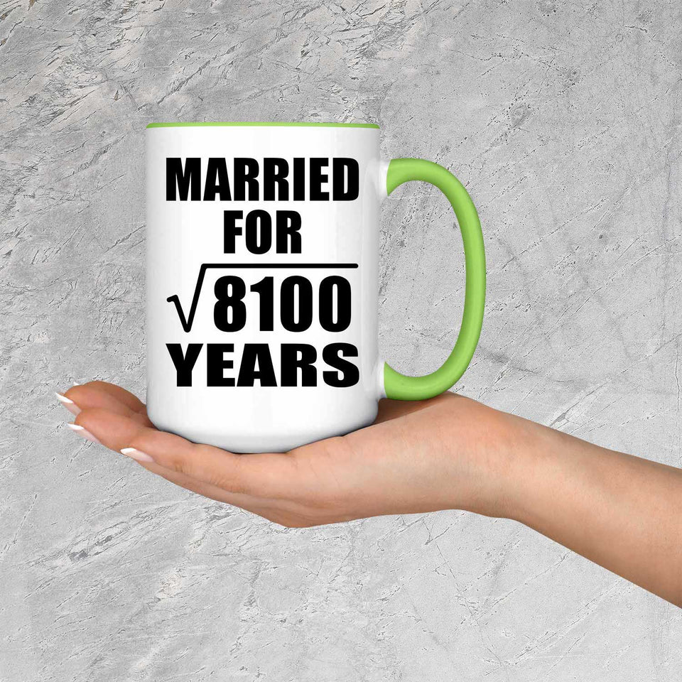 90th Anniversary Married For Square Root of 8100 Years - 15oz Accent Mug Green