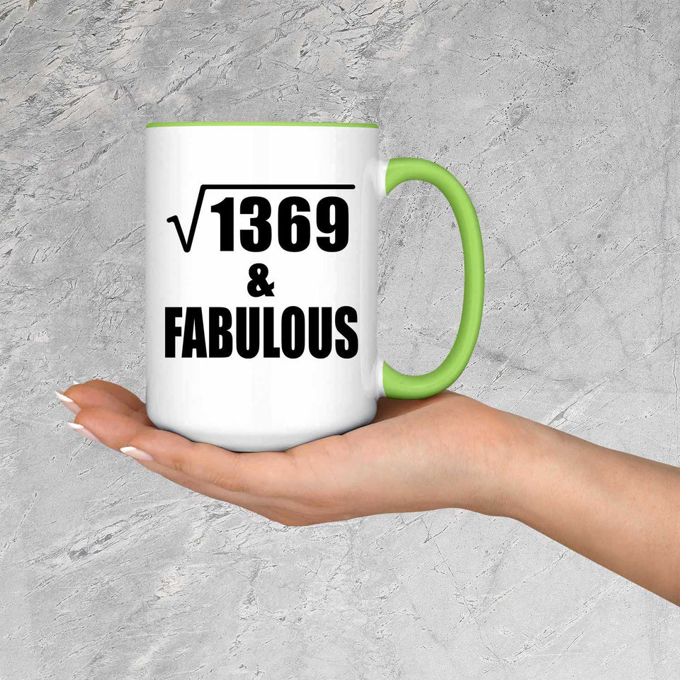 37th Birthday Square Root of 1369 & Fabulous - 15oz Accent Mug Green