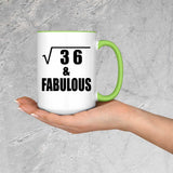 6th Birthday Square Root of 36 & Fabulous - 15oz Accent Mug Green