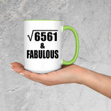 81st Birthday Square Root of 6561 & Fabulous - 15oz Accent Mug Green