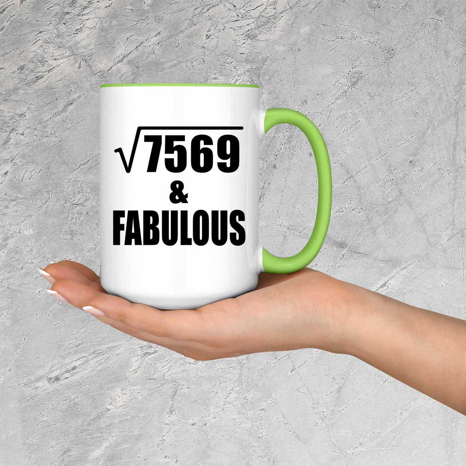 87th Birthday Square Root of 7569 & Fabulous - 15oz Accent Mug Green