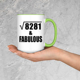 91st Birthday Square Root of 8281 & Fabulous - 15oz Accent Mug Green