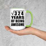 18th Birthday Square Root of 324 Years of Being Awesome - 15oz Accent Mug Green