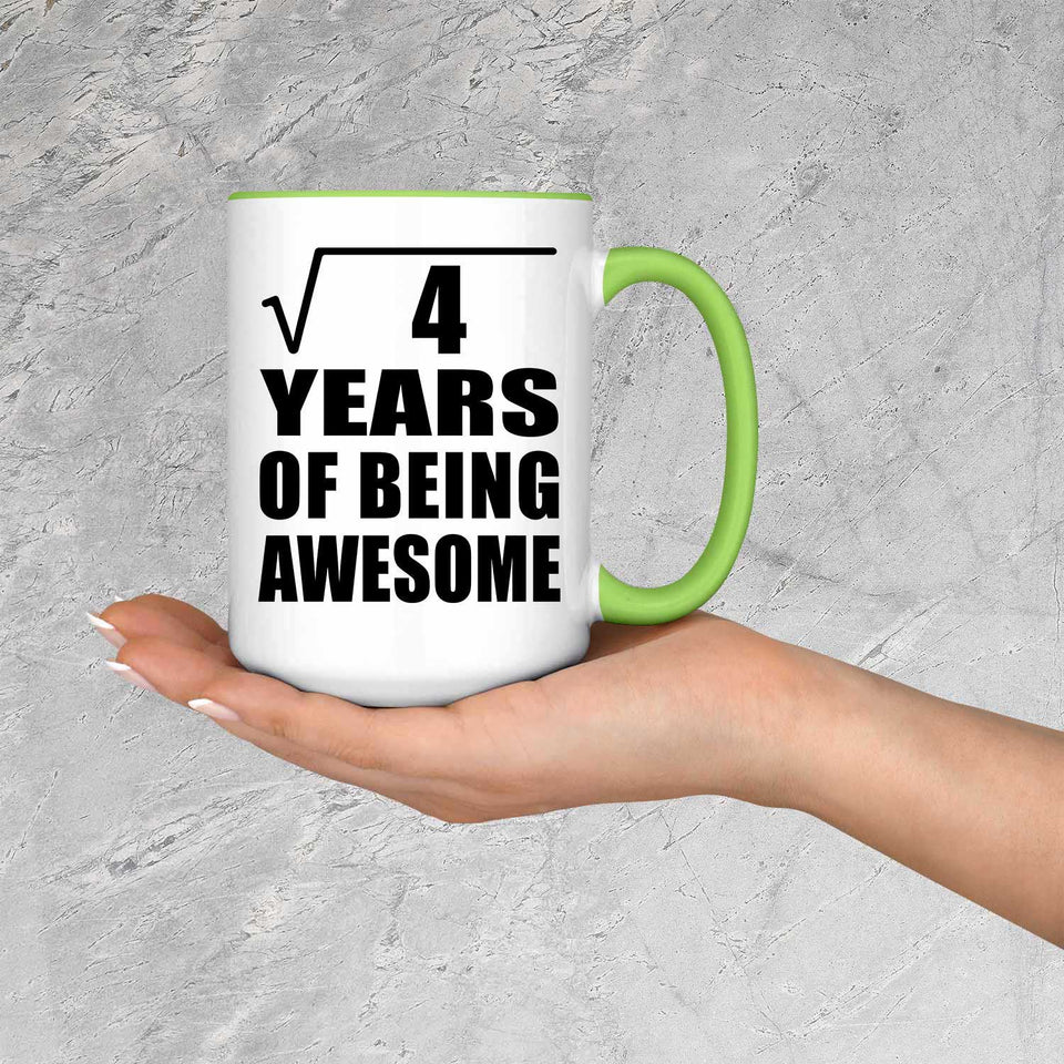 2nd Birthday Square Root of 4 Years of Being Awesome - 15oz Accent Mug Green