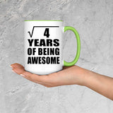 2nd Birthday Square Root of 4 Years of Being Awesome - 15oz Accent Mug Green