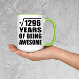 36th Birthday Square Root of 1296 Years of Being Awesome - 15oz Accent Mug Green