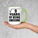 3rd Birthday Square Root of 9 Years of Being Awesome - 15oz Accent Mug Green