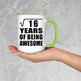 4th Birthday Square Root of 16 Years of Being Awesome - 15oz Accent Mug Green