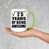 5th Birthday Square Root of 25 Years of Being Awesome - 15oz Accent Mug Green