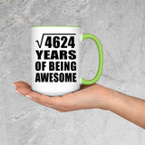 68th Birthday Square Root of 4624 Years of Being Awesome - 15oz Accent Mug Green