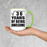 6th Birthday Square Root of 36 Years of Being Awesome - 15oz Accent Mug Green