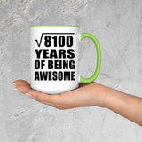 90th Birthday Square Root of 8100 Years of Being Awesome - 15oz Accent Mug Green