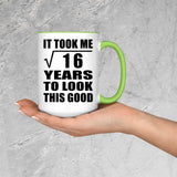 4th Birthday Took Square Root of 16 Years To Look Good - 15oz Accent Mug Green