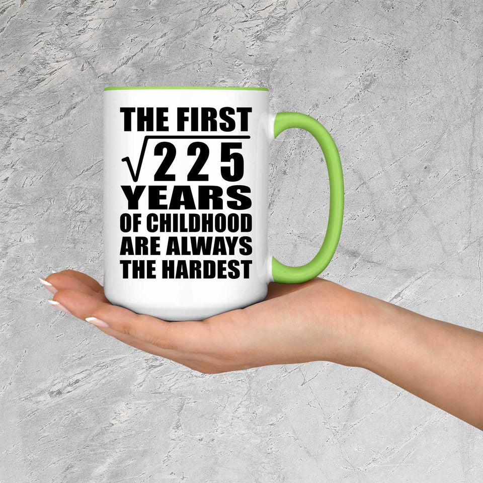 15th Birthday Square Root of 225 Years of Childhood - 15oz Accent Mug Green