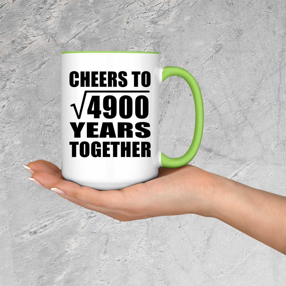 70th Anniversary Cheers To Square Root of 4900 Years Together - 15oz Accent Mug Green