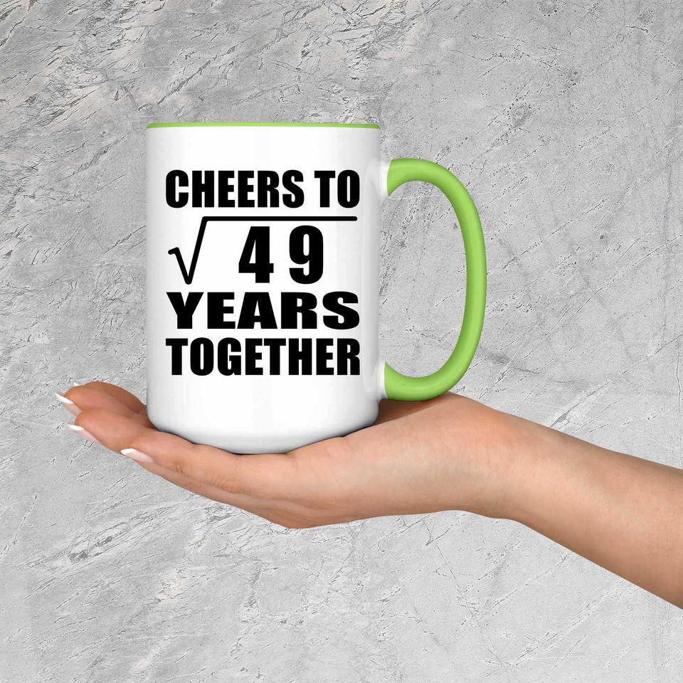 7th Anniversary Cheers To Square Root of 49 Years Together - 15oz Accent Mug Green