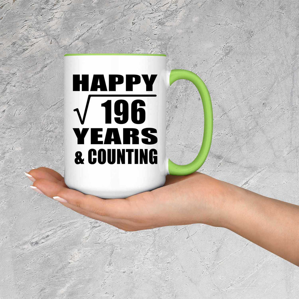 Happy 14th Anniversary Square Root of 196 Years & Counting - 15oz Accent Mug Green