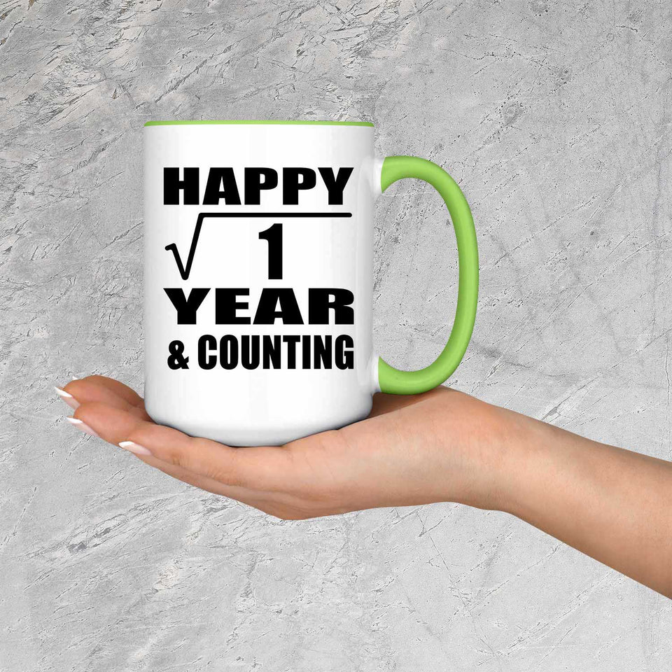 Happy 1st Anniversary Square Root of 1 Year & Counting - 15oz Accent Mug Green