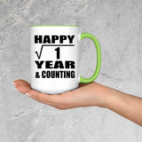 Happy 1st Anniversary Square Root of 1 Year & Counting - 15oz Accent Mug Green