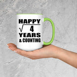 Happy 2nd Anniversary Square Root of 4 Years & Counting - 15oz Accent Mug Green