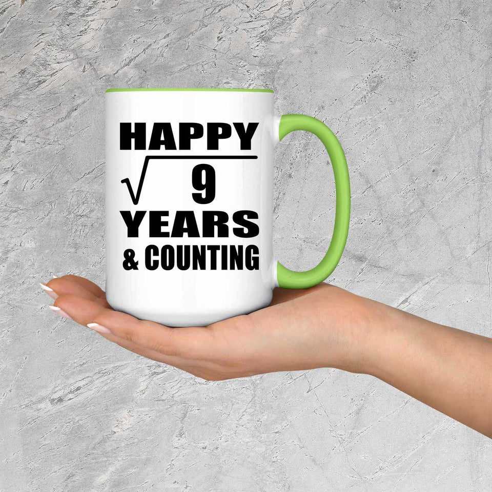 Happy 3rd Anniversary Square Root of 9 Years & Counting - 15oz Accent Mug Green