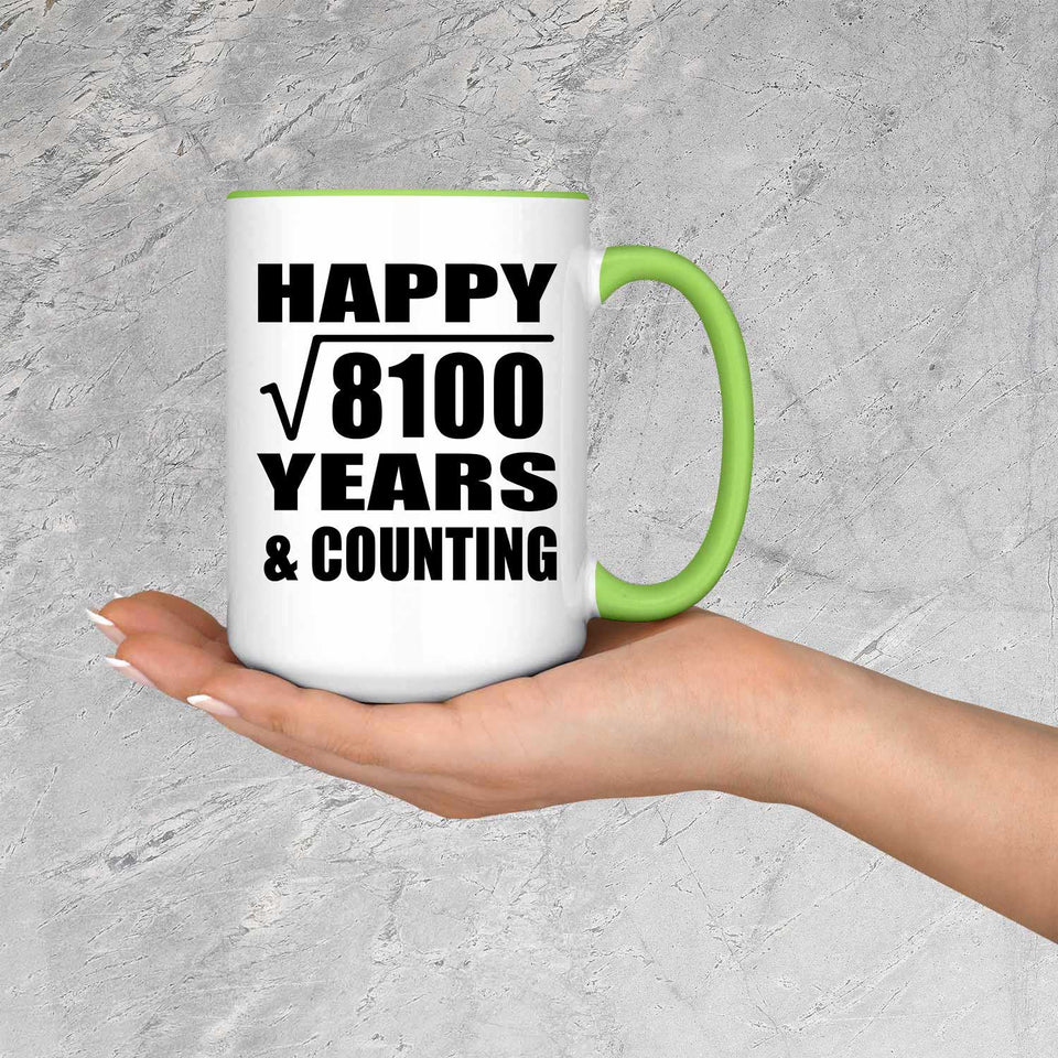 Happy 90th Anniversary Square Root of 8100 Years & Counting - 15oz Accent Mug Green