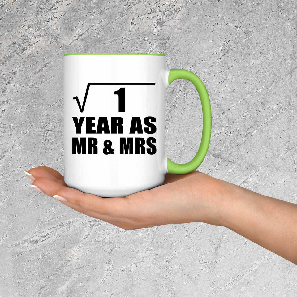 1st Anniversary Square Root of 1 Year As Mr & Mrs - 15oz Accent Mug Green