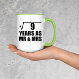 3rd Anniversary Square Root of 9 Years As Mr & Mrs - 15oz Accent Mug Green