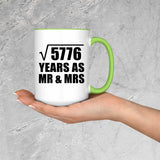 76th Anniversary Square Root of 5776 Years As Mr & Mrs - 15oz Accent Mug Green