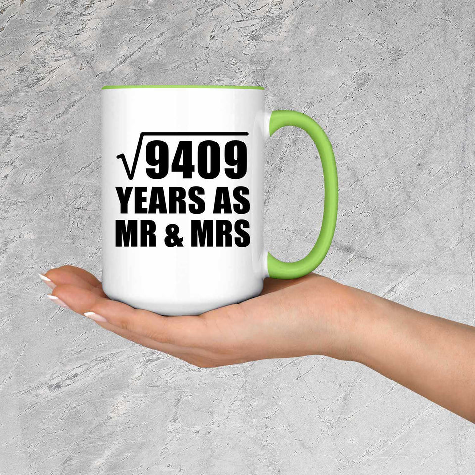 97th Anniversary Square Root of 9409 Years As Mr & Mrs - 15oz Accent Mug Green