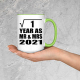 1st Anniversary Square Root of 1 Year As Mr & Mrs 2021 - 15oz Accent Mug Green