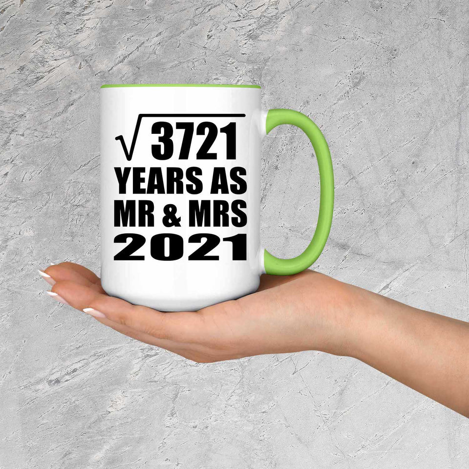 61st Anniversary Square Root of 3721 Years As Mr & Mrs 2021 - 15oz Accent Mug Green
