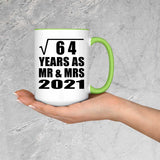 8th Anniversary Square Root of 64 Years As Mr & Mrs 2021 - 15oz Accent Mug Green