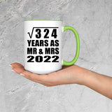 18th Anniversary Square Root of 324 Years As Mr & Mrs 2022 - 15oz Accent Mug Green