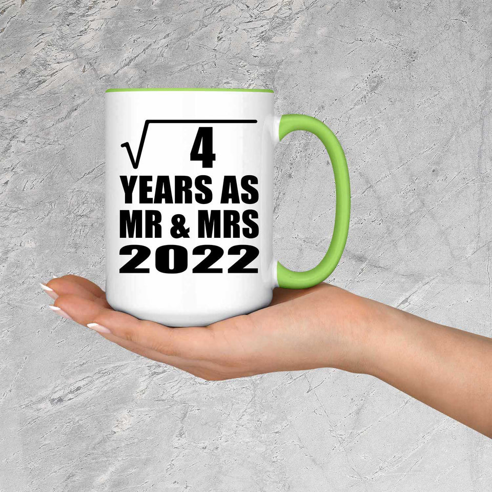 2nd Anniversary Square Root of 4 Years As Mr & Mrs 2022 - 15oz Accent Mug Green