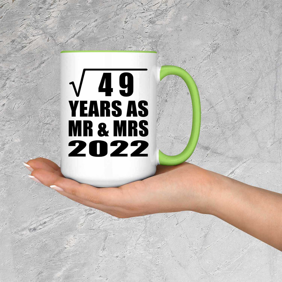 7th Anniversary Square Root of 49 Years As Mr & Mrs 2022 - 15oz Accent Mug Green