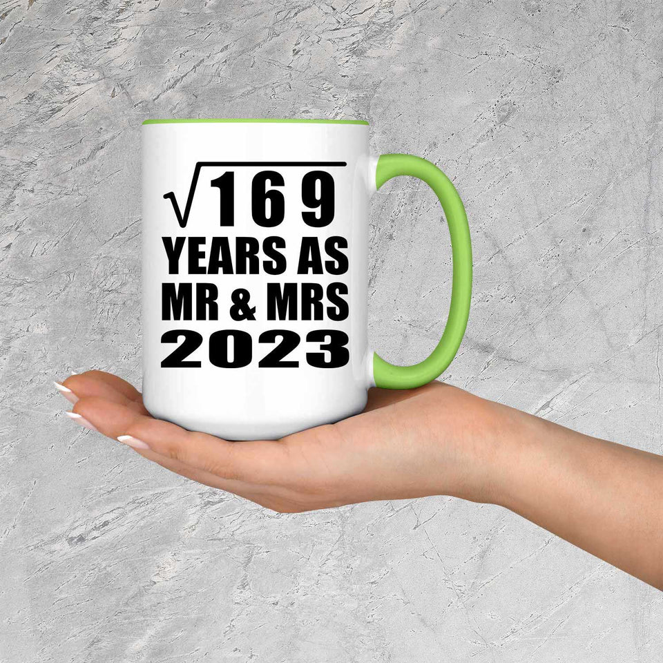13th Anniversary Square Root of 169 Years As Mr & Mrs 2023 - 15oz Accent Mug Green