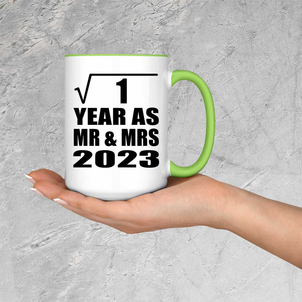 1st Anniversary Square Root of 1 Year As Mr & Mrs 2023 - 15oz Accent Mug Green
