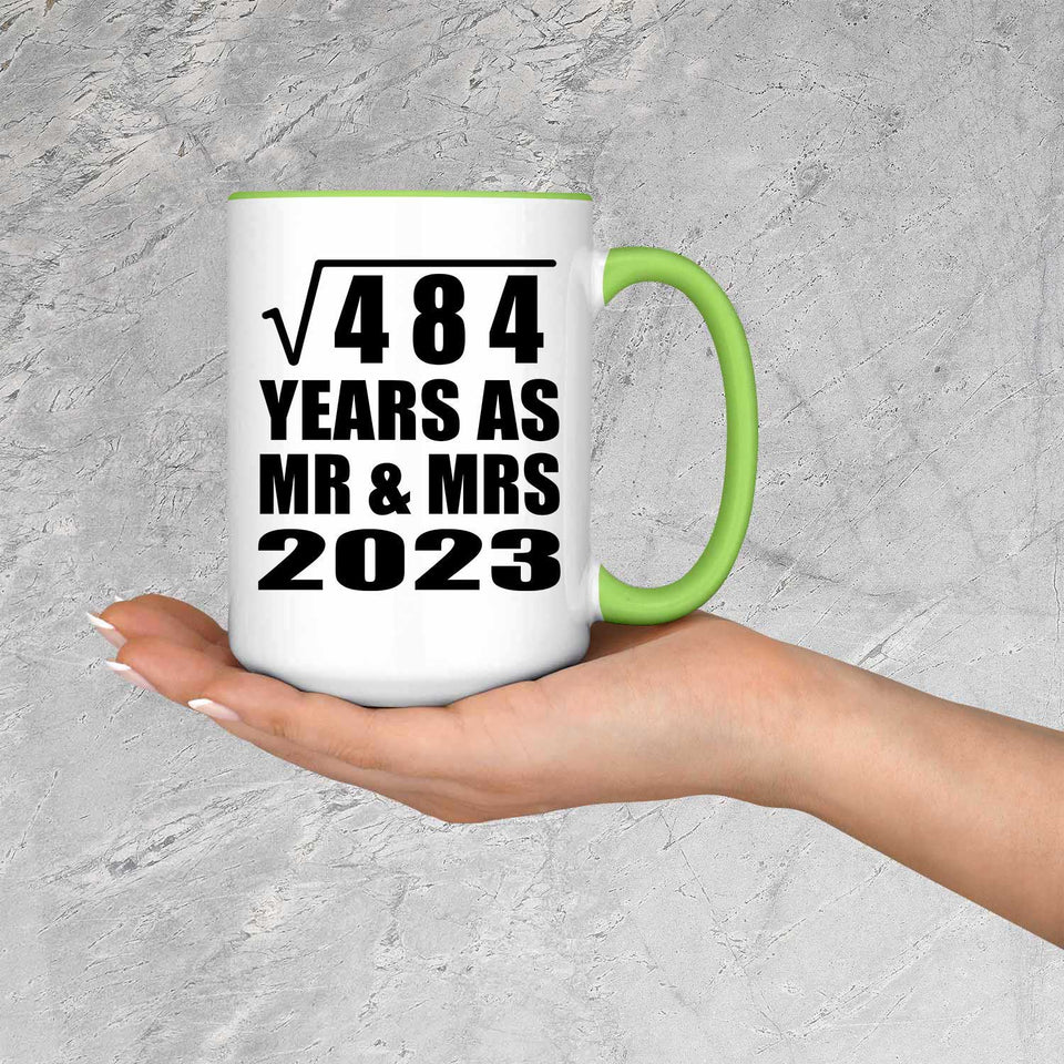 22nd Anniversary Square Root of 484 Years As Mr & Mrs 2023 - 15oz Accent Mug Green