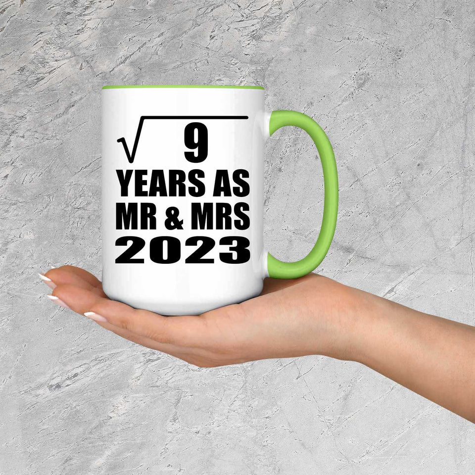 3rd Anniversary Square Root of 9 Years As Mr & Mrs 2023 - 15oz Accent Mug Green