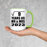 3rd Anniversary Square Root of 9 Years As Mr & Mrs 2023 - 15oz Accent Mug Green