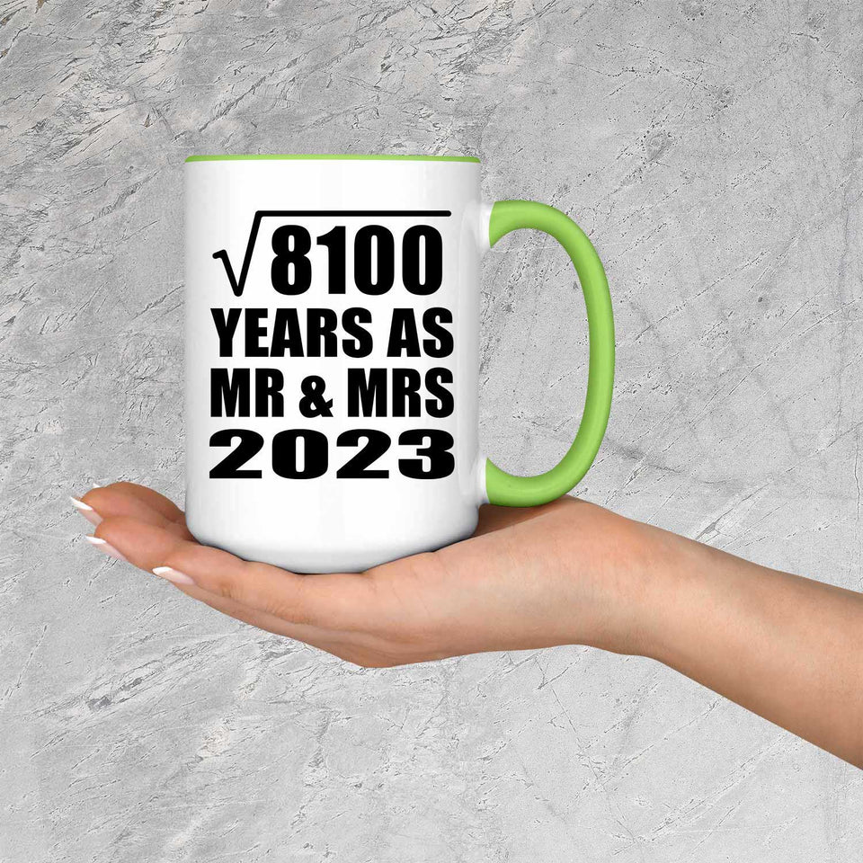 90th Anniversary Square Root of 8100 Years As Mr & Mrs 2023 - 15oz Accent Mug Green