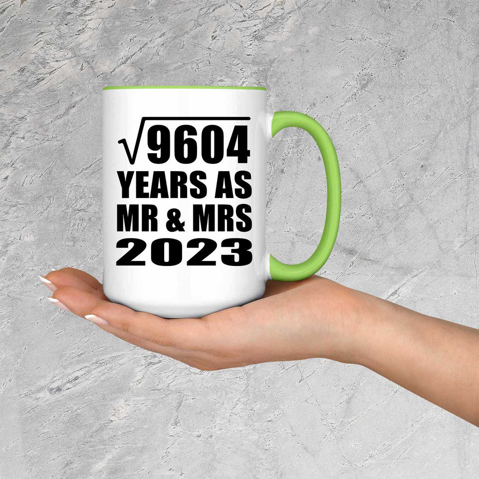 98th Anniversary Square Root of 9604 Years As Mr & Mrs 2023 - 15oz Accent Mug Green