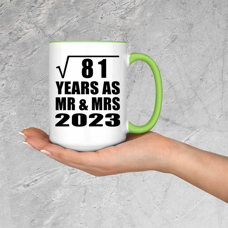 9th Anniversary Square Root of 81 Years As Mr & Mrs 2023 - 15oz Accent Mug Green