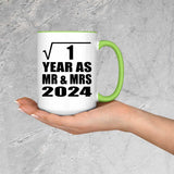 1st Anniversary Square Root of 1 Year As Mr & Mrs 2024 - 15oz Accent Mug Green