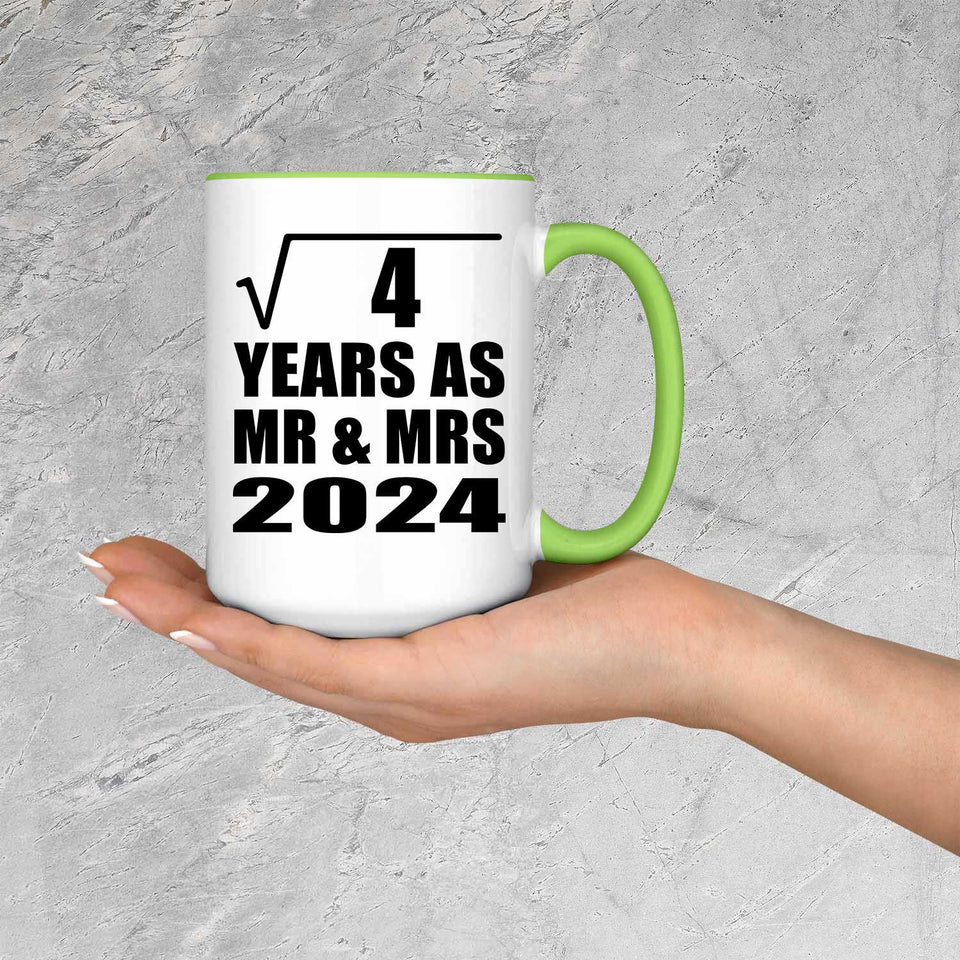 2nd Anniversary Square Root of 4 Years As Mr & Mrs 2024 - 15oz Accent Mug Green