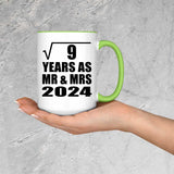 3rd Anniversary Square Root of 9 Years As Mr & Mrs 2024 - 15oz Accent Mug Green