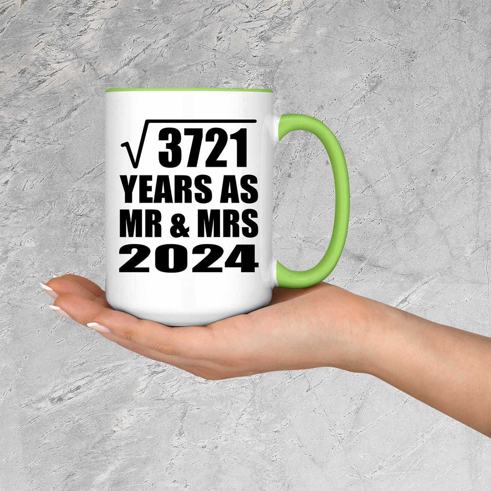 61st Anniversary Square Root of 3721 Years As Mr & Mrs 2024 - 15oz Accent Mug Green