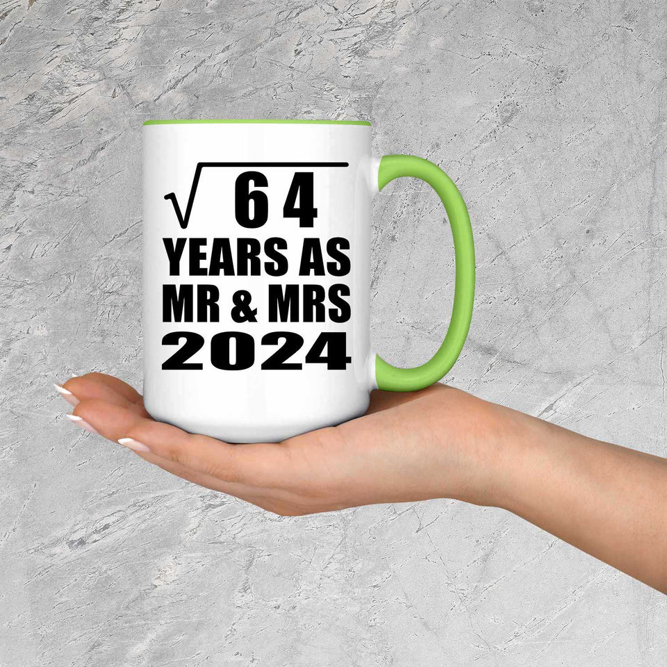 8th Anniversary Square Root of 64 Years As Mr & Mrs 2024 - 15oz Accent Mug Green